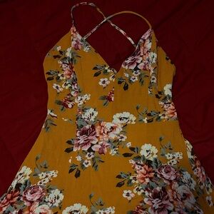 Windsor Mustard Floral V-Neck Strappy Mini Dress